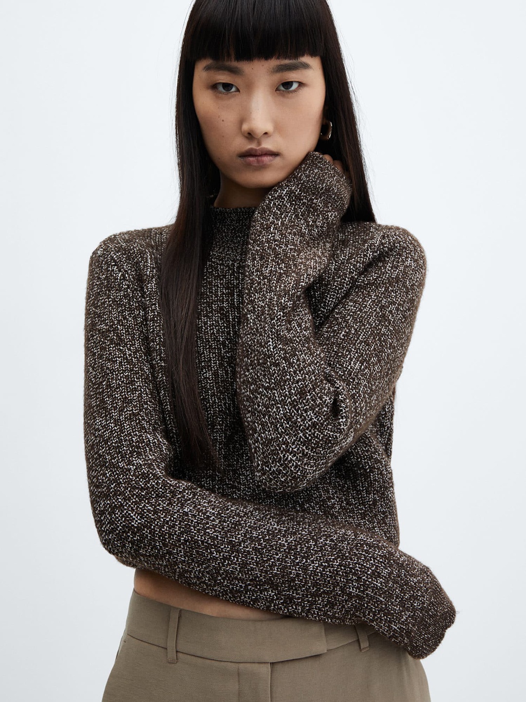 

MANGO Perkins Neck Knitted Sweater, Charcoal