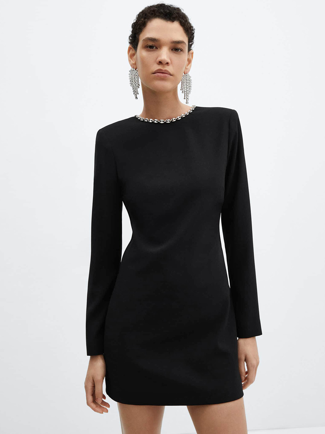 

MANGO Open Back Mini Dress, Black