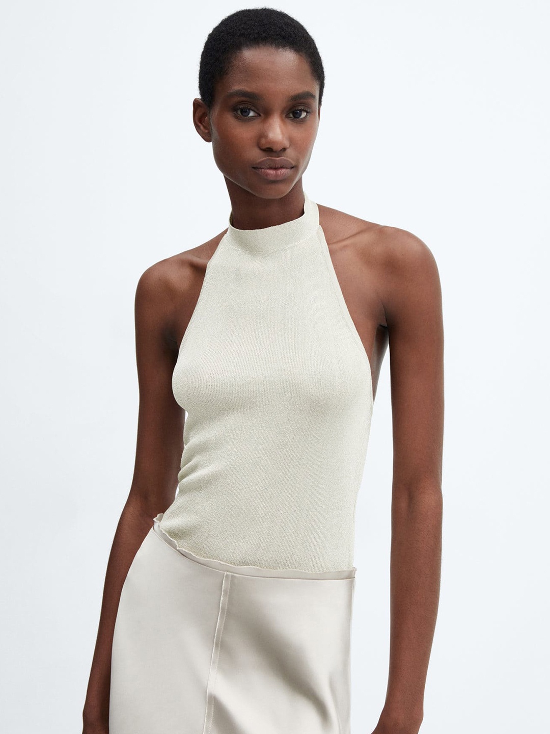 

MANGO Halter Neck Top, Off white