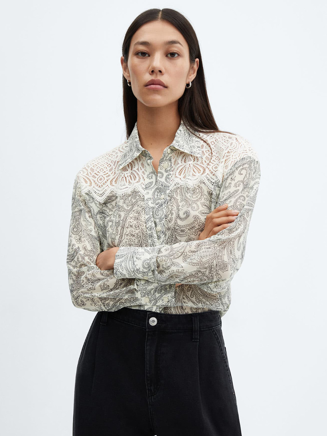 

MANGO Ethnic Motifs Printed Casual Shirt, Grey
