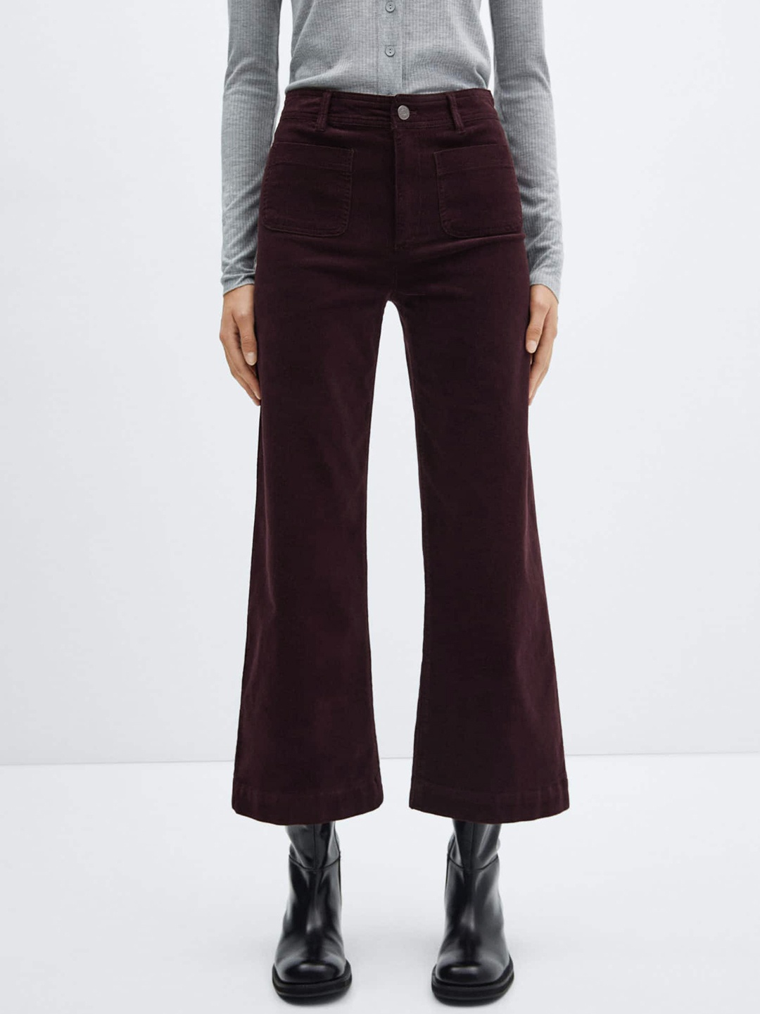 MANGO Women Corduroy Jeans, Maroon