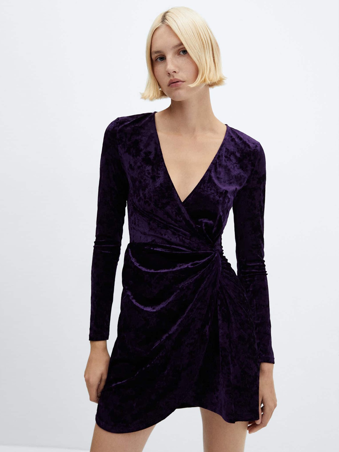 

MANGO Velvet Wrap Mini Dress, Purple