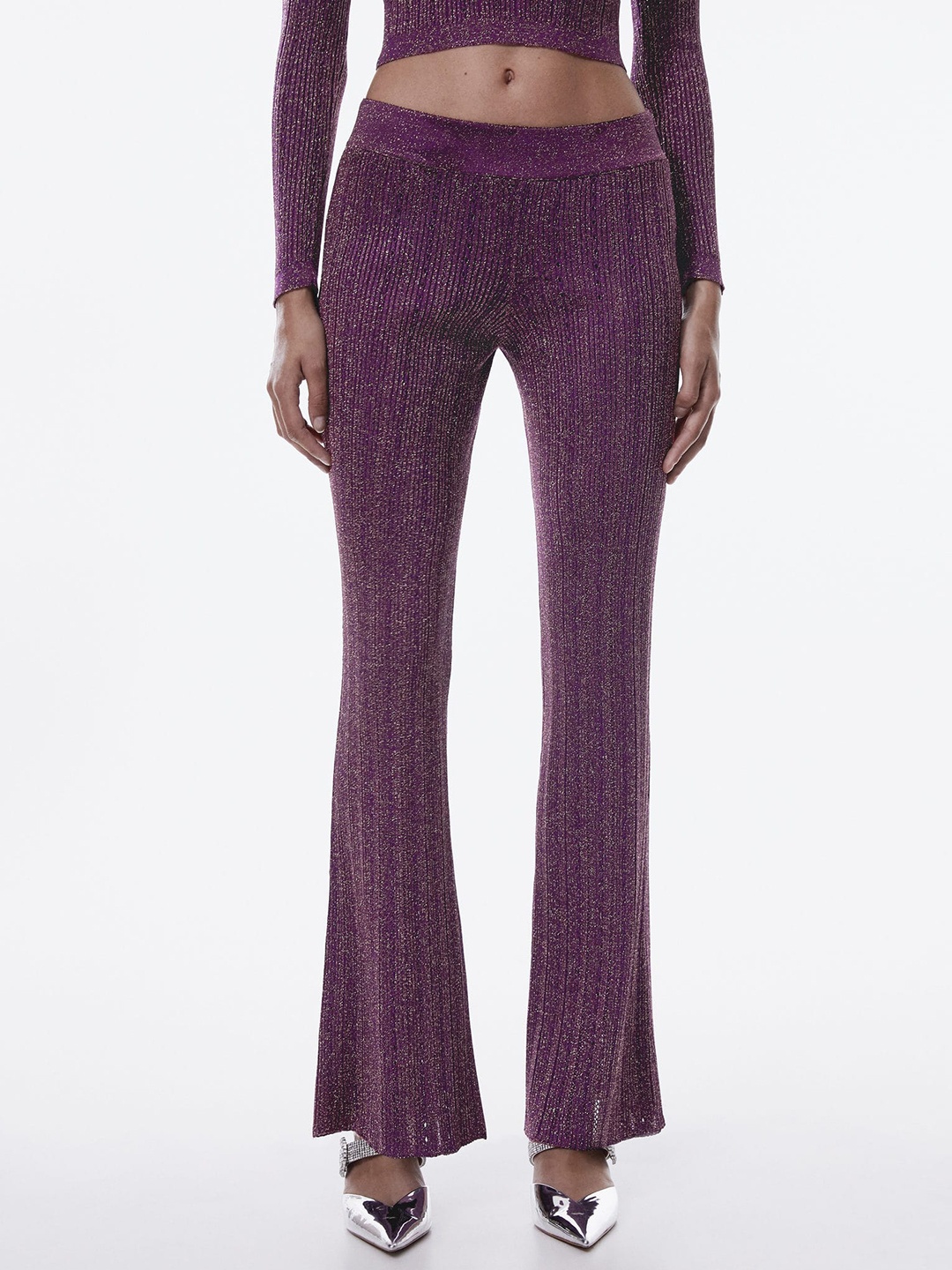 

MANGO Women Flared Fit Trousers, Purple