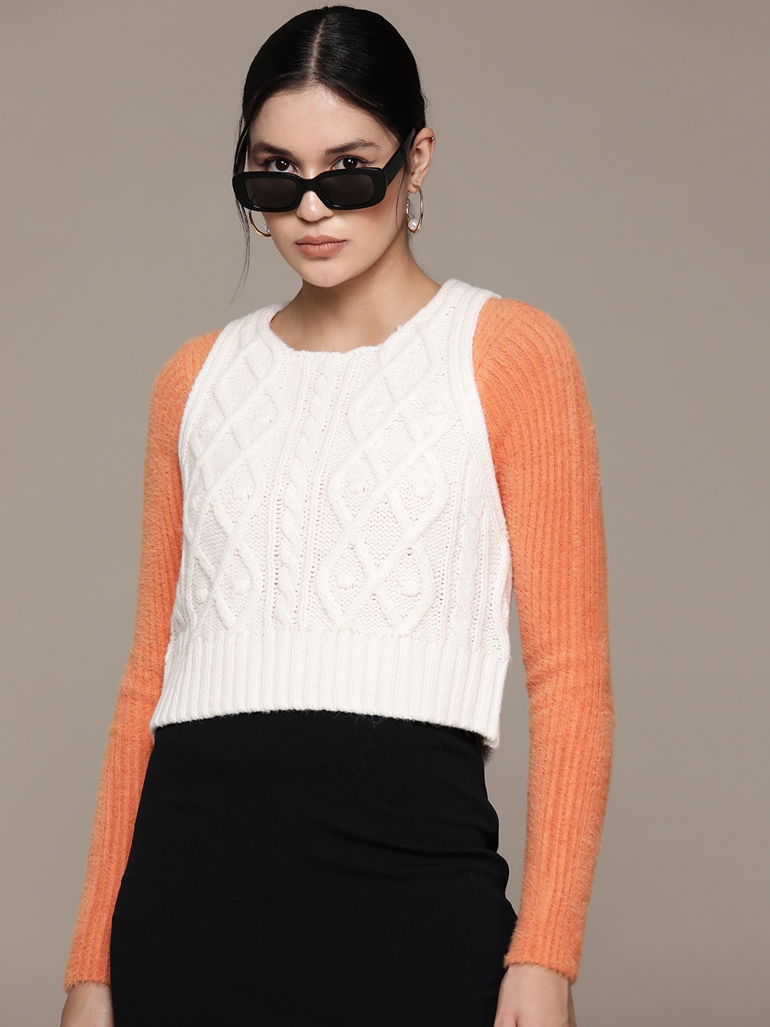 

MANGO Open Knit Sweater Vest with Embroidered Detail, White