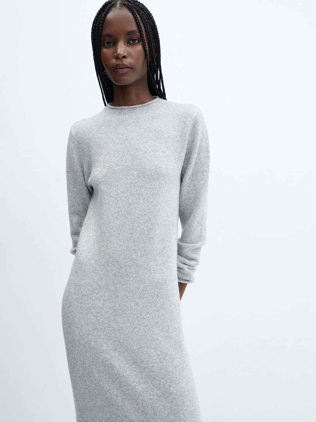 

MANGO Knitted Midi Jumper Dress, Grey