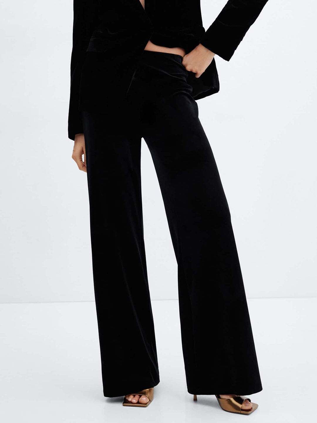 

MANGO Women Flared Fit High-Rise Trousers, Black
