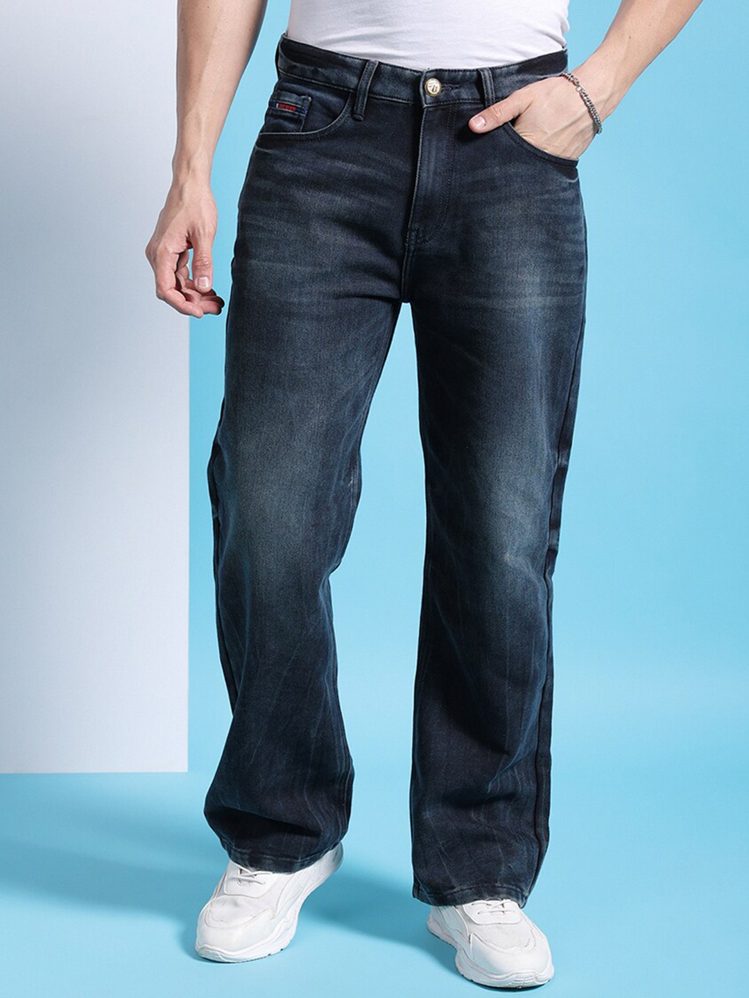 

The Indian Garage Co Men Mid-Rise Loose Baggy Fit Stretchable Jeans, Blue