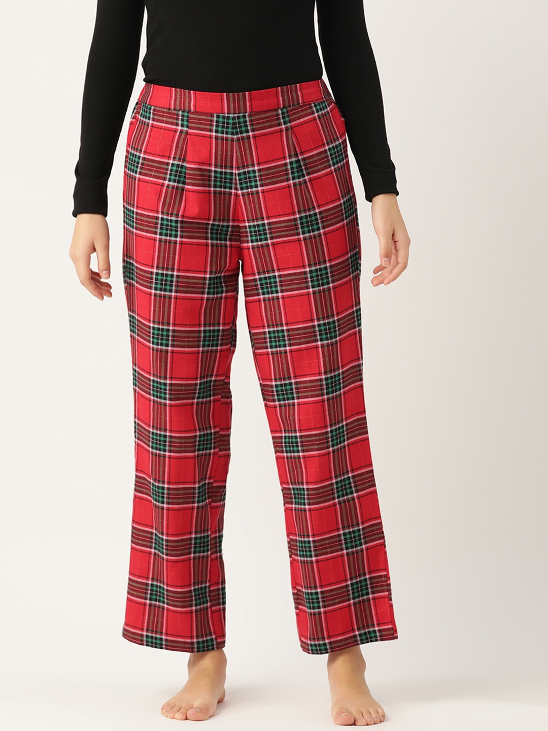 

ETC Women Checked Pure Cotton Lounge Pants, Red