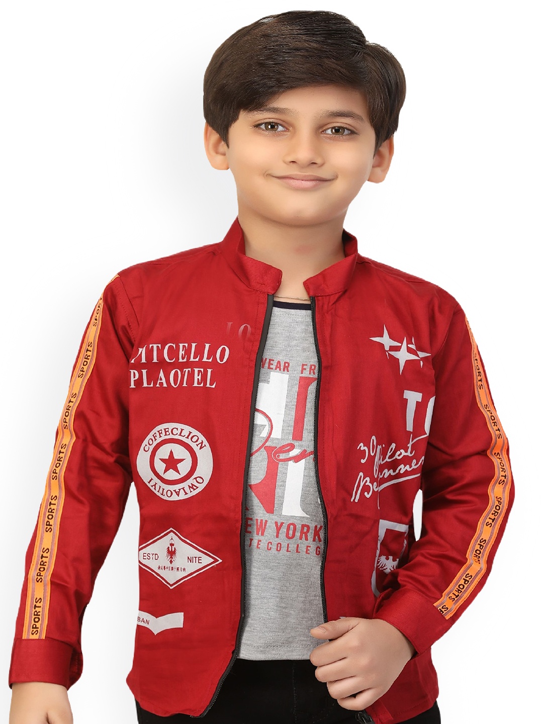 

BAESD Boys Printed Lightweight Tailored Jacket With Attached T-shirt, Maroon