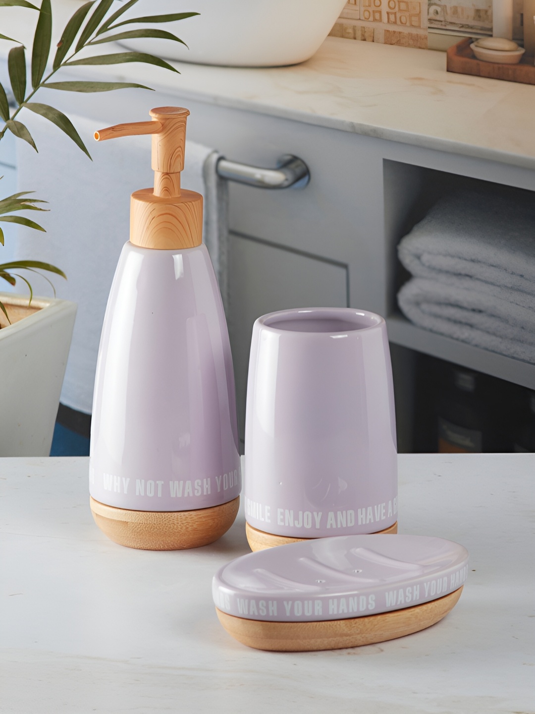 

Kookee Purple & Orange 3 Pieces Ceramic Bath Accessories Set
