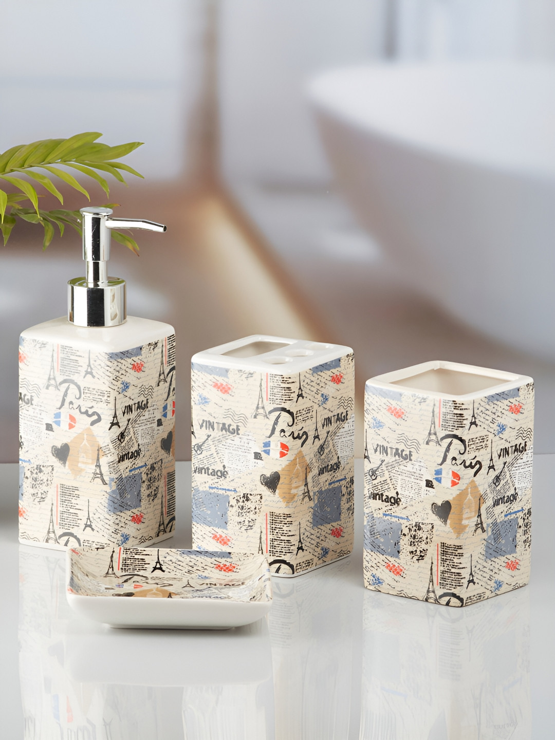 

Kookee Beige 4 Pieces Abstract Ceramic Bath Accessories Set