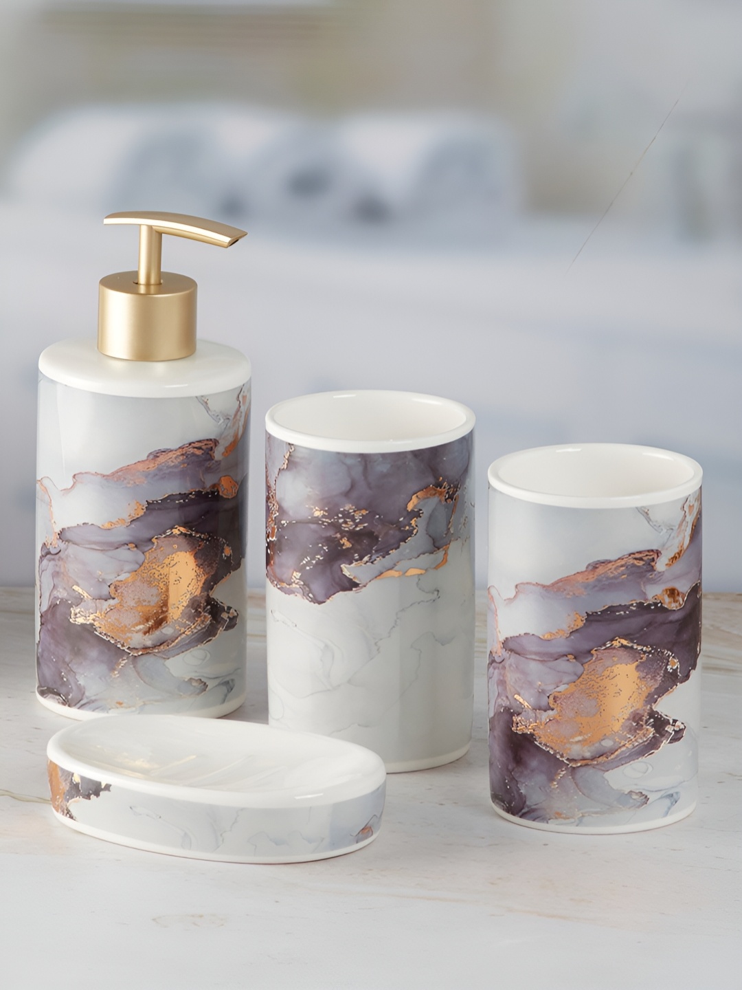 

Kookee Blue & Grey 4Pcs Abstract Ceramic Bath Accessories Set