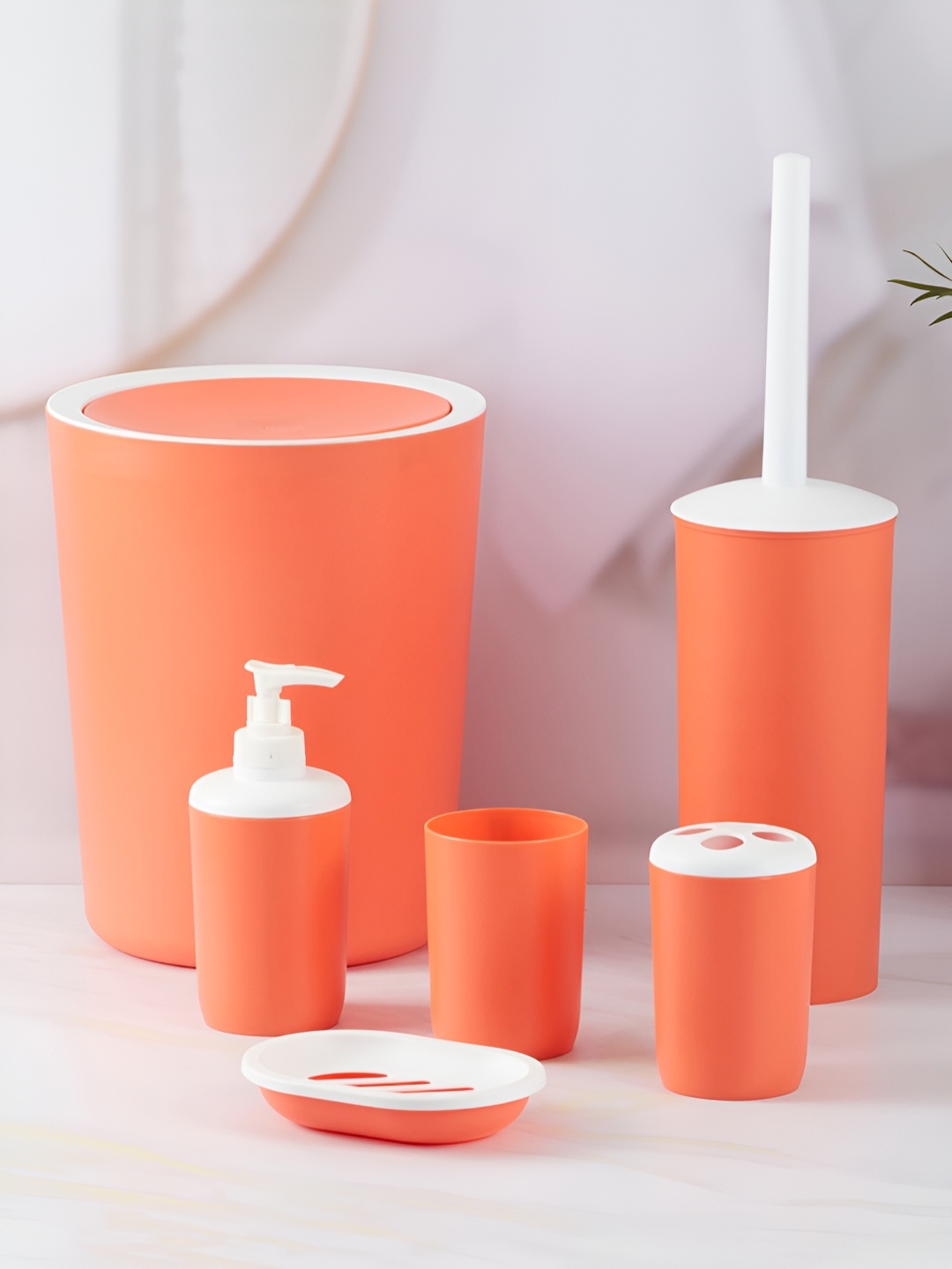 

Kookee Orange & White 6 Pcs Solid Bath Accessories Set