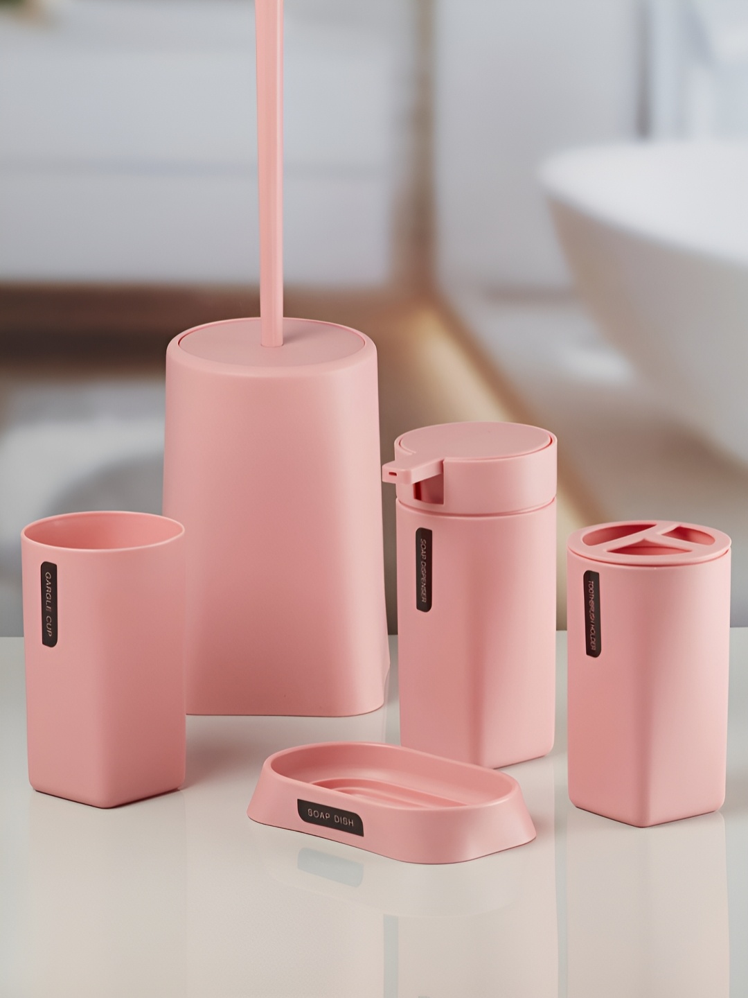

Kookee Pink 5 Pieces Matte Acrylic Bath Accessories Set
