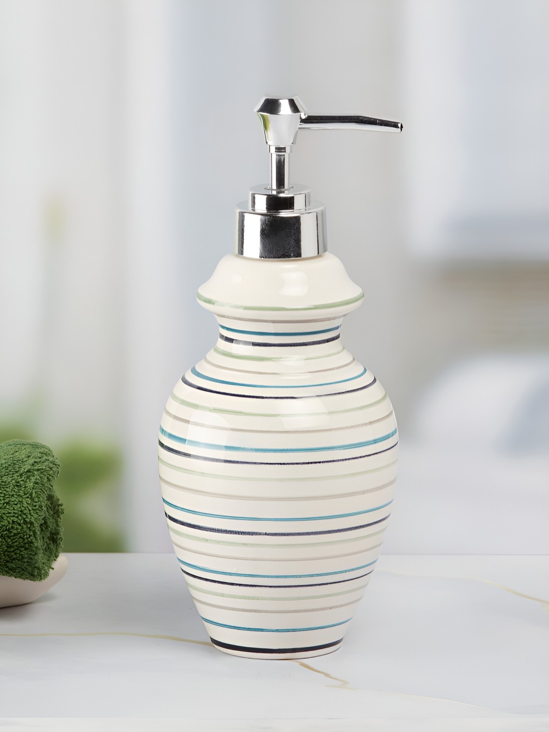 

Kookee White Ceramic Striped Soap Dispenser