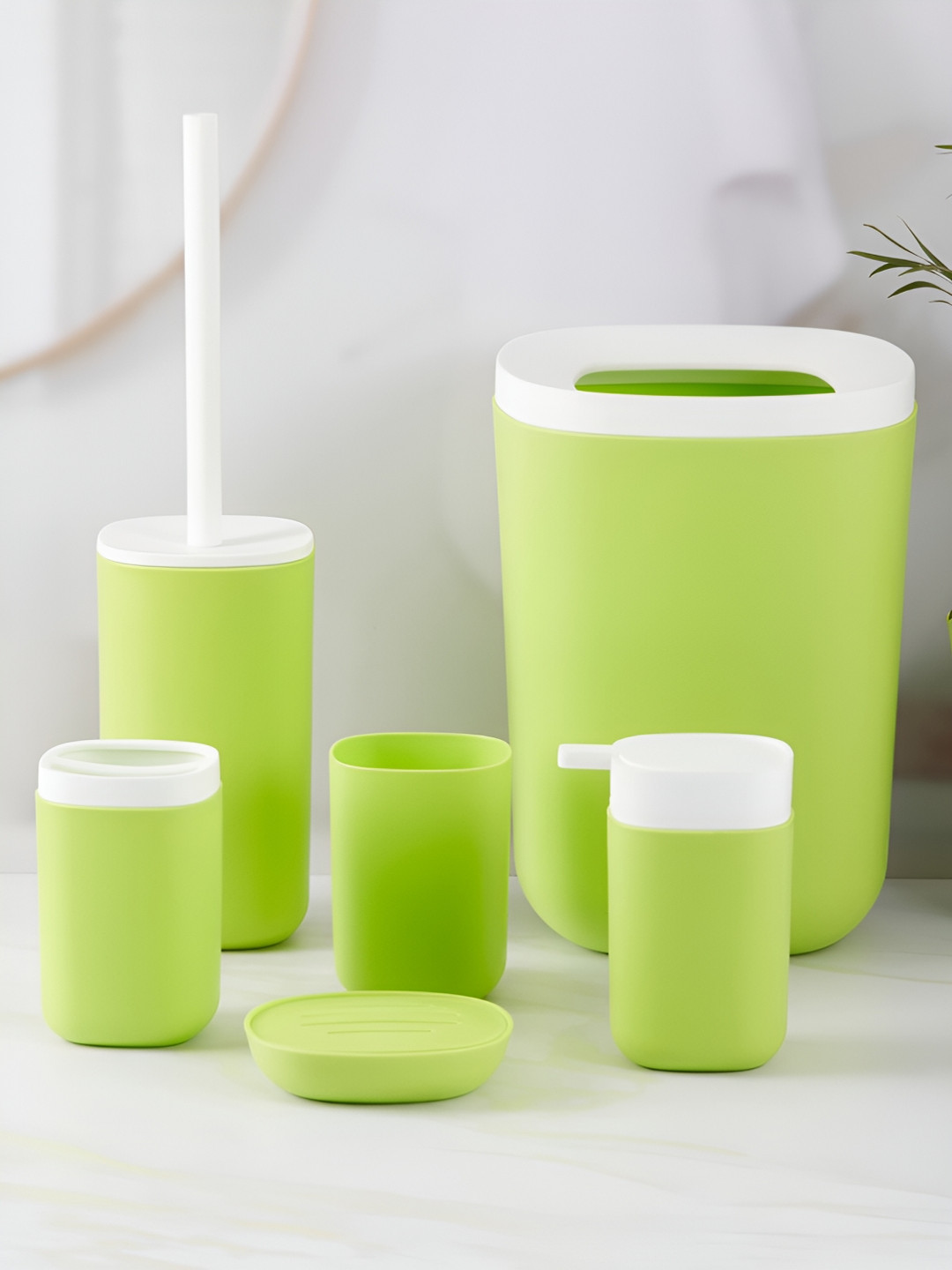 

Kookee Green 6 Pieces Abstract Printed Bath Accessories Set