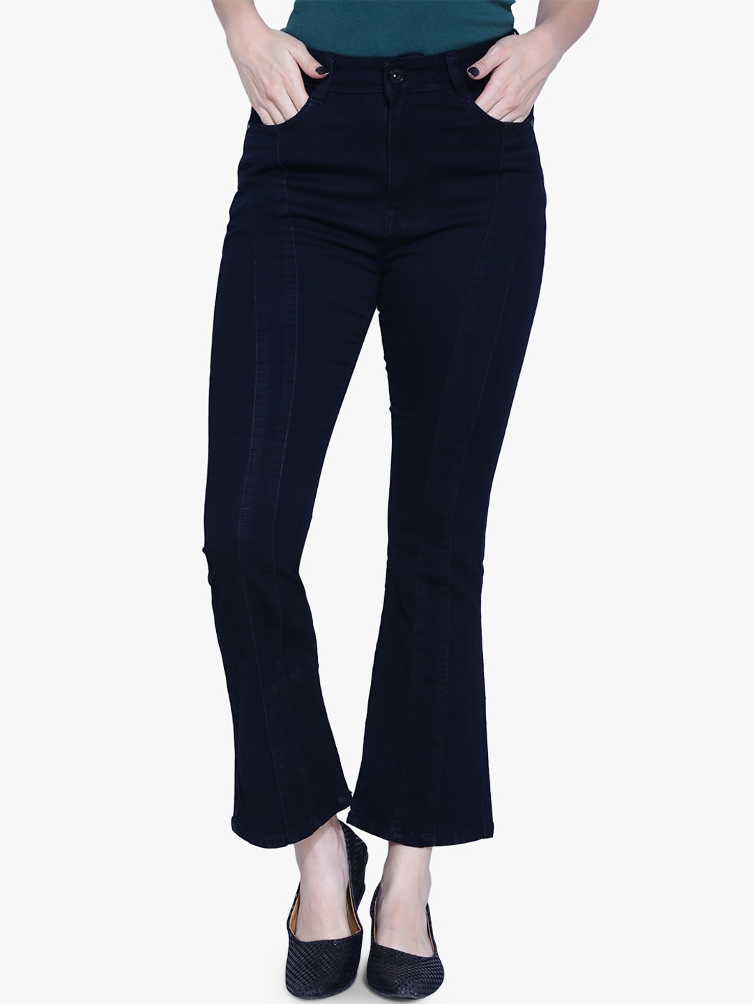 

FCK-3 Women Bootilicious Bootcut High-Rise Light Fade Embellished Stretchable Jeans, Blue