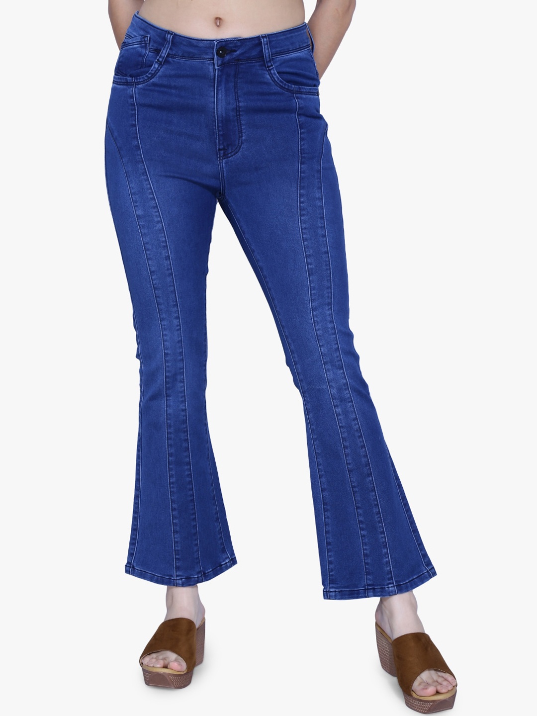 

FCK-3 Women Bootilicious High-Rise Light Fade Embellished Stretchable Bootcut Jeans, Blue