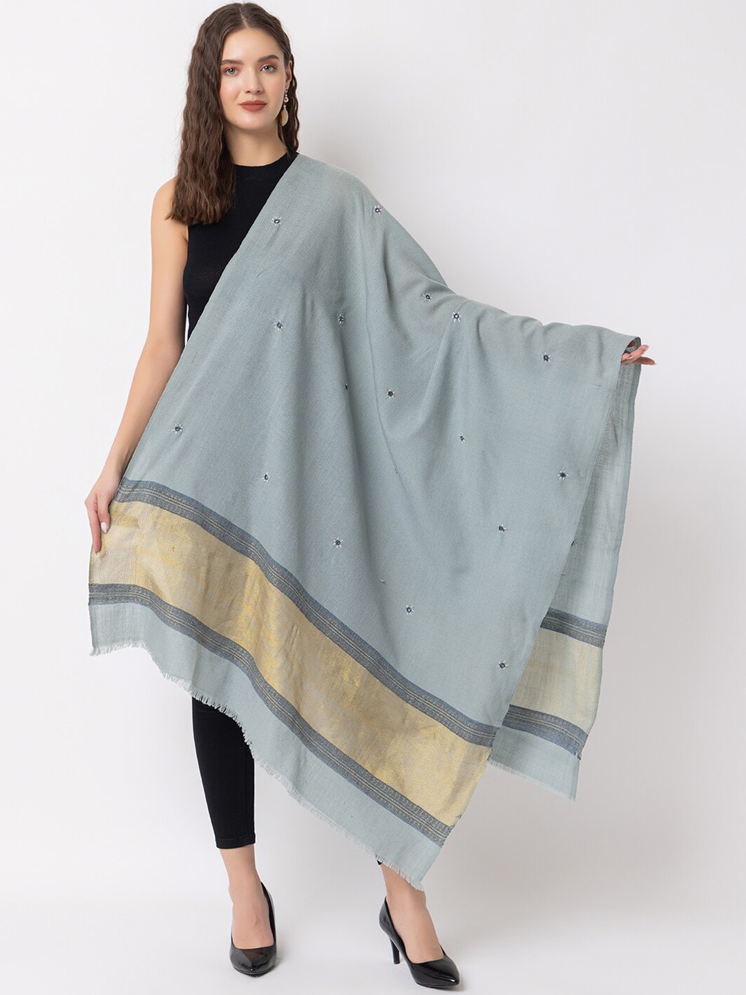 

CASMIR Mirror Embellished Acrylic Woolen Shawl, Grey