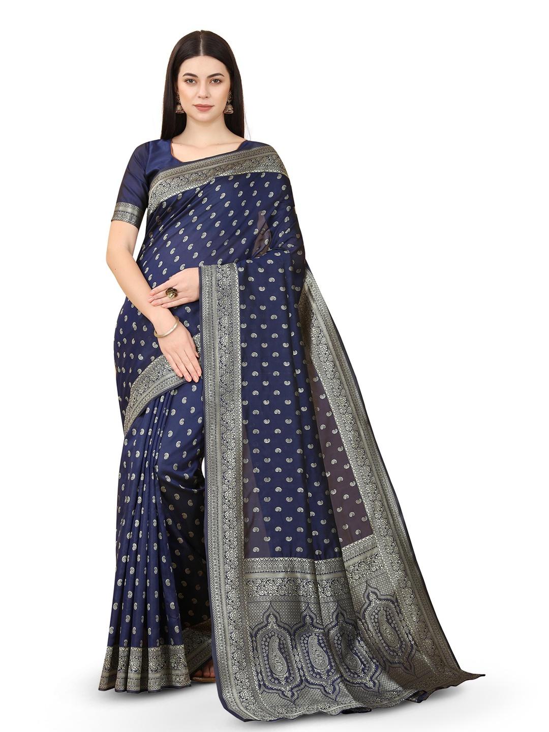 

LIMDO Woven Design Pure Silk Zari Banarasi Saree, Navy blue
