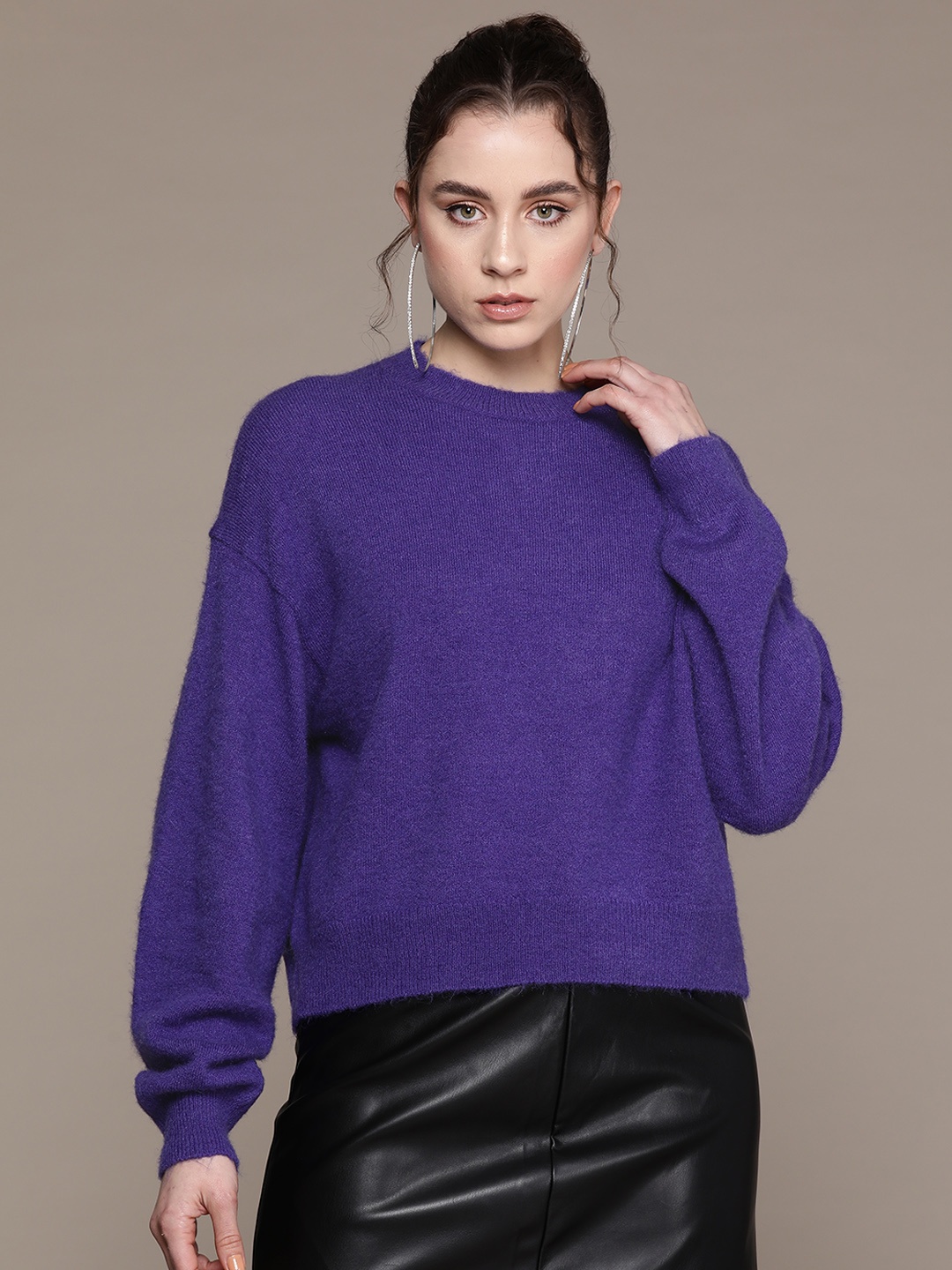 

MANGO Women Solid Pullover, Violet