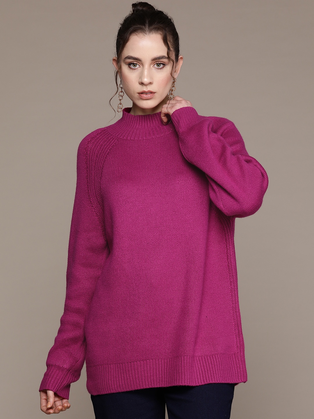 

MANGO Women Longline Pullover, Pink