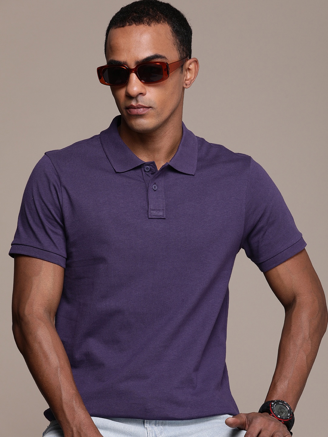 

Roadster Men Polo Collar Pure Cotton T-shirt, Purple