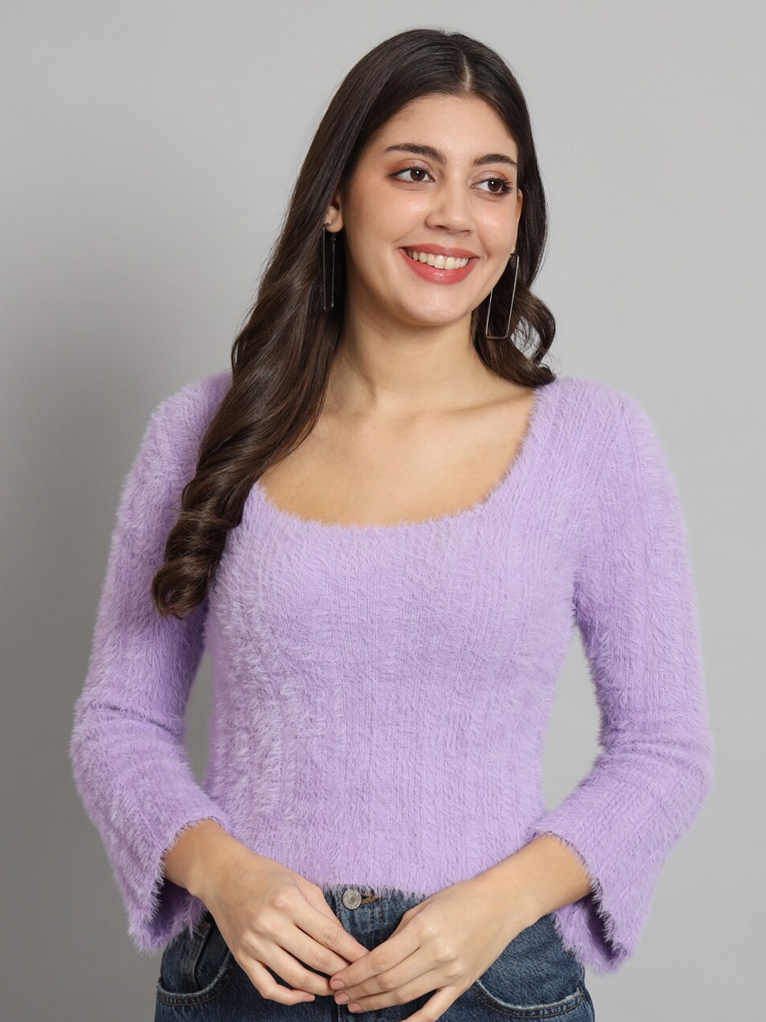 

BROOWL Women Lavender Woollen Sweater Vest