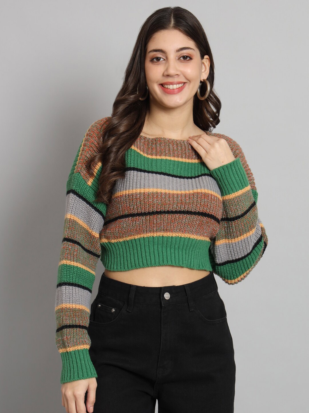 

BROOWL Colourblocked Woollen Crop Pullover Sweater, Brown