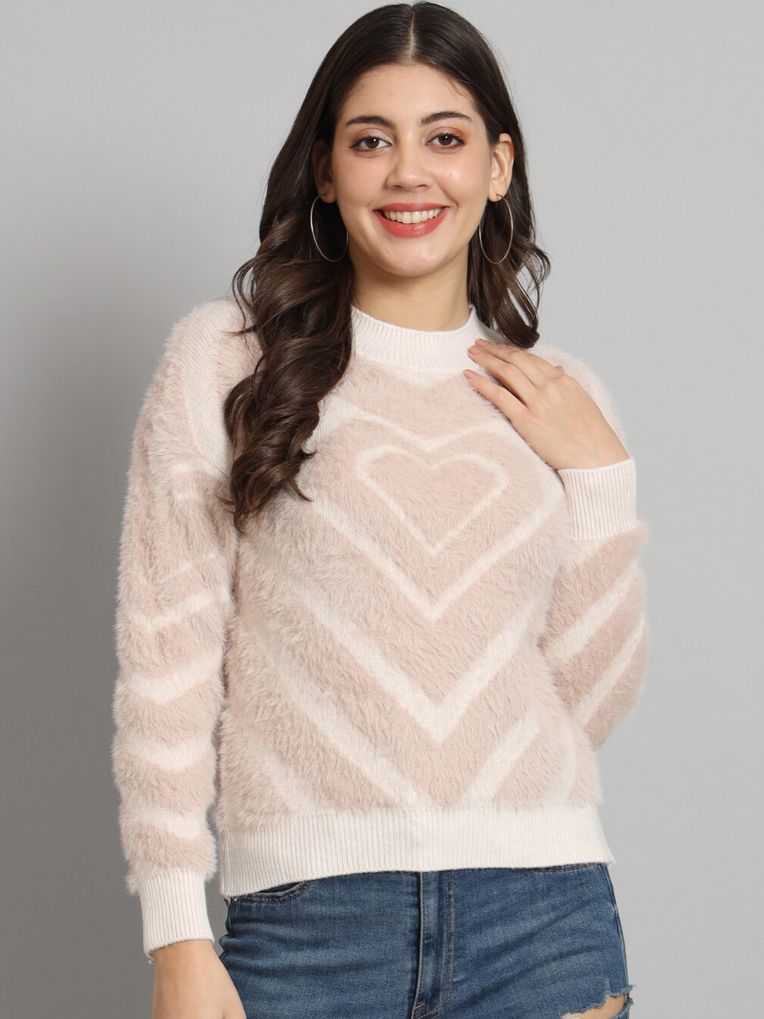 

BROOWL Self Design Woollen Pullover Sweater, Beige