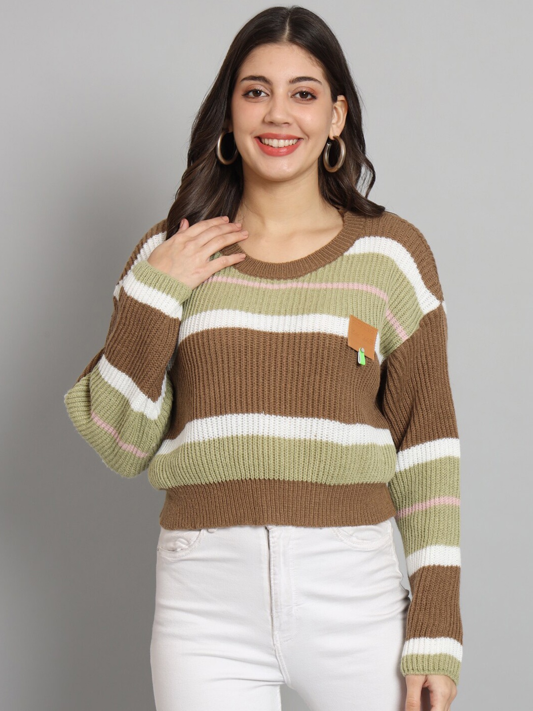 

BROOWL Striped Woollen Pullover, Brown