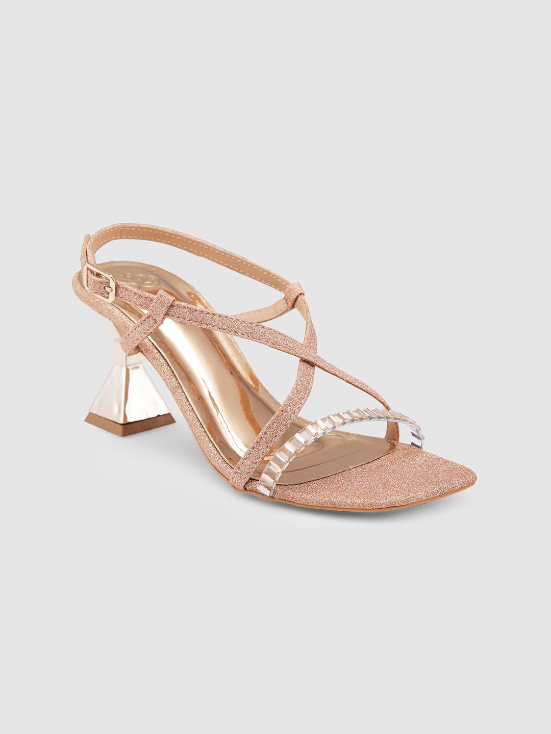 

Sole To Soul Textured Open Toe Party Block Heels With Buckle Closure, Champagne