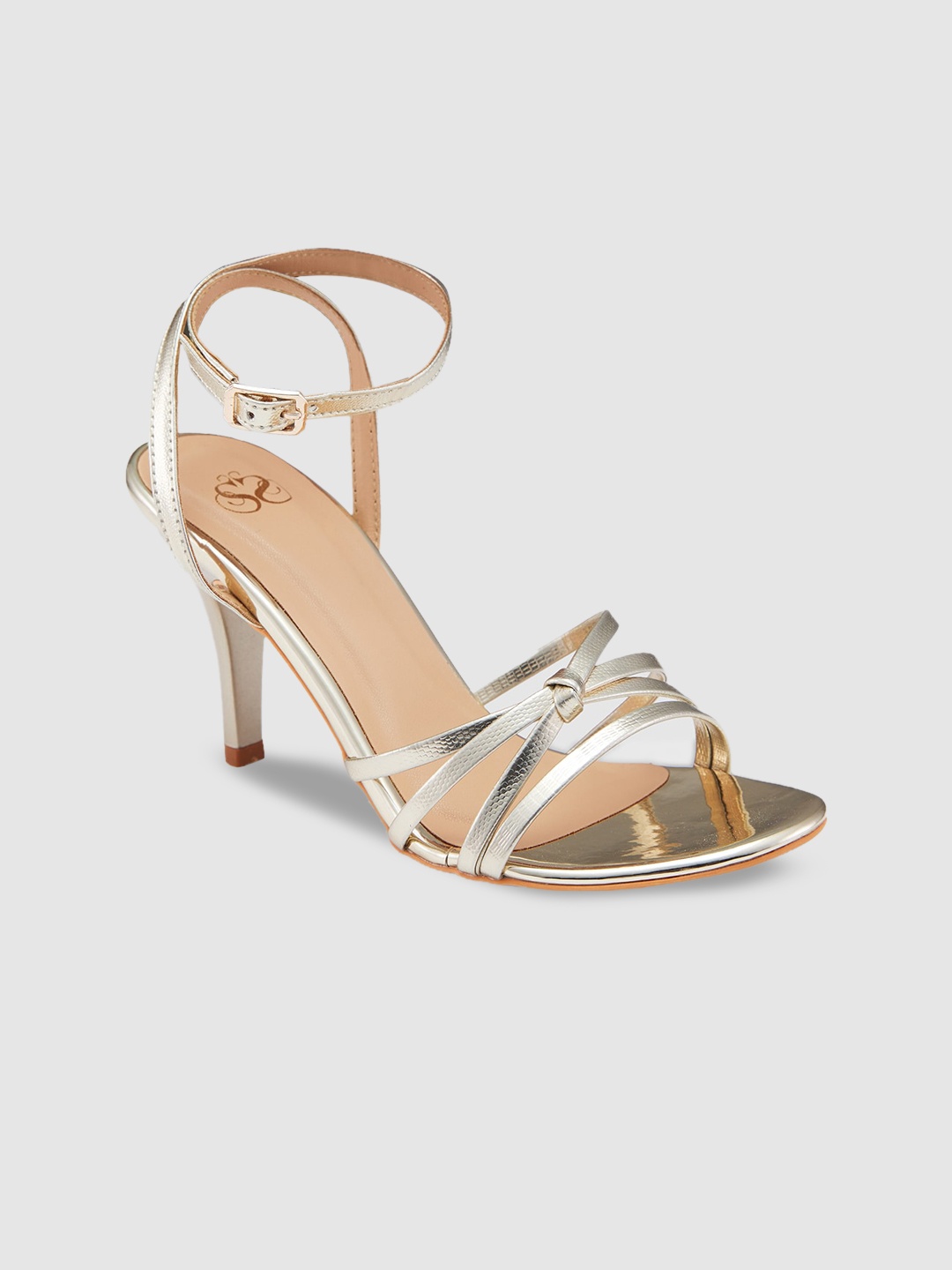 

Sole To Soul Knotted Open Toe Party Slim Heels With Ankle Loop, Gold