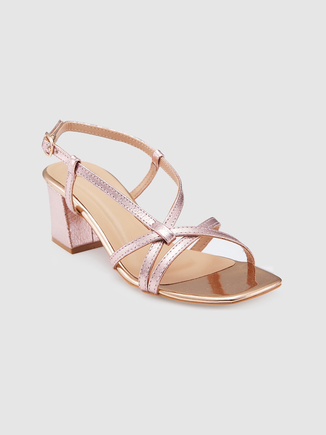 

Sole To Soul Cross Strap Party Block Heels With Buckle Detail, Champagne