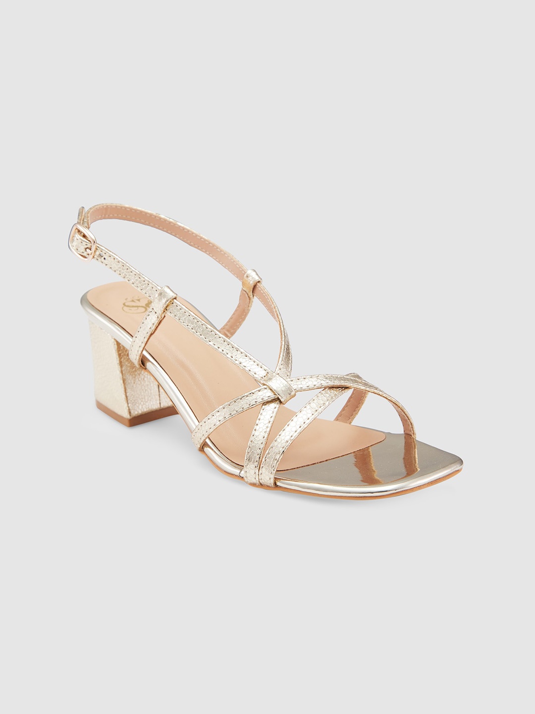 

Sole To Soul Strappy Block Heels With Buckle Closure, Gold