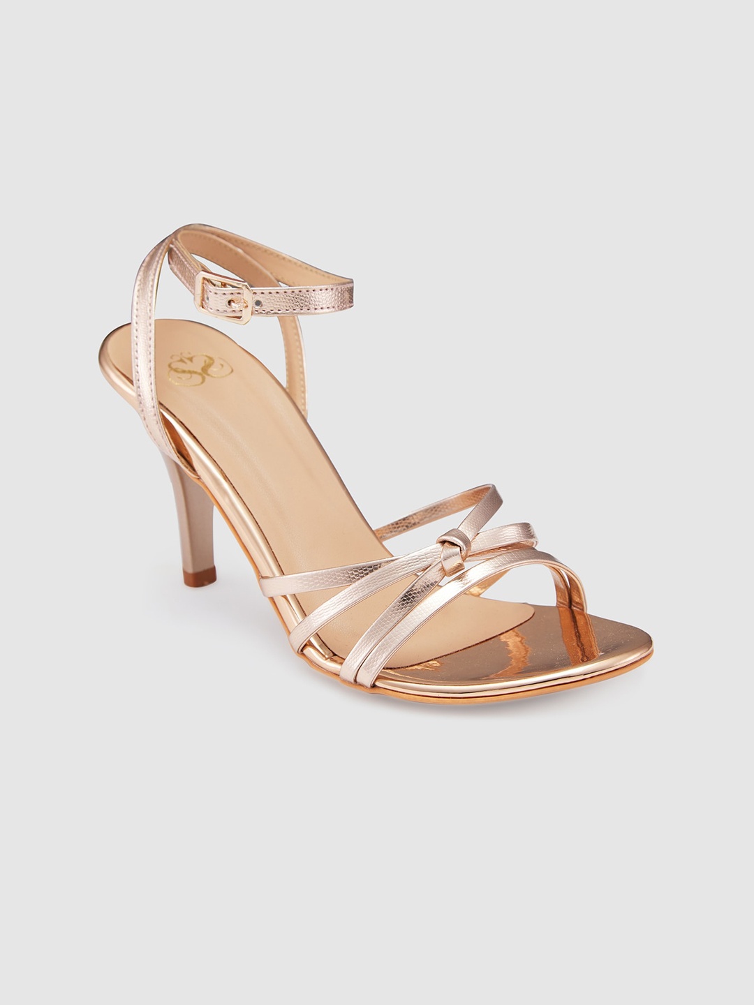 

Sole To Soul Knotted Textured Party Slim Heels With Ankle Loop, Champagne