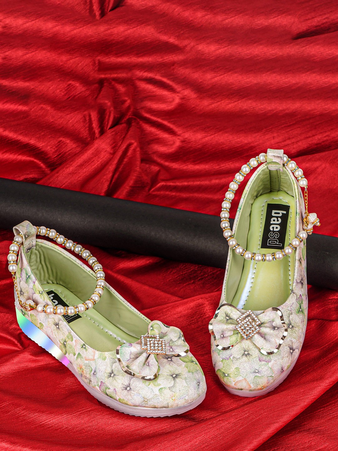 

BAESD Girls Printed Party Ballerinas, Green