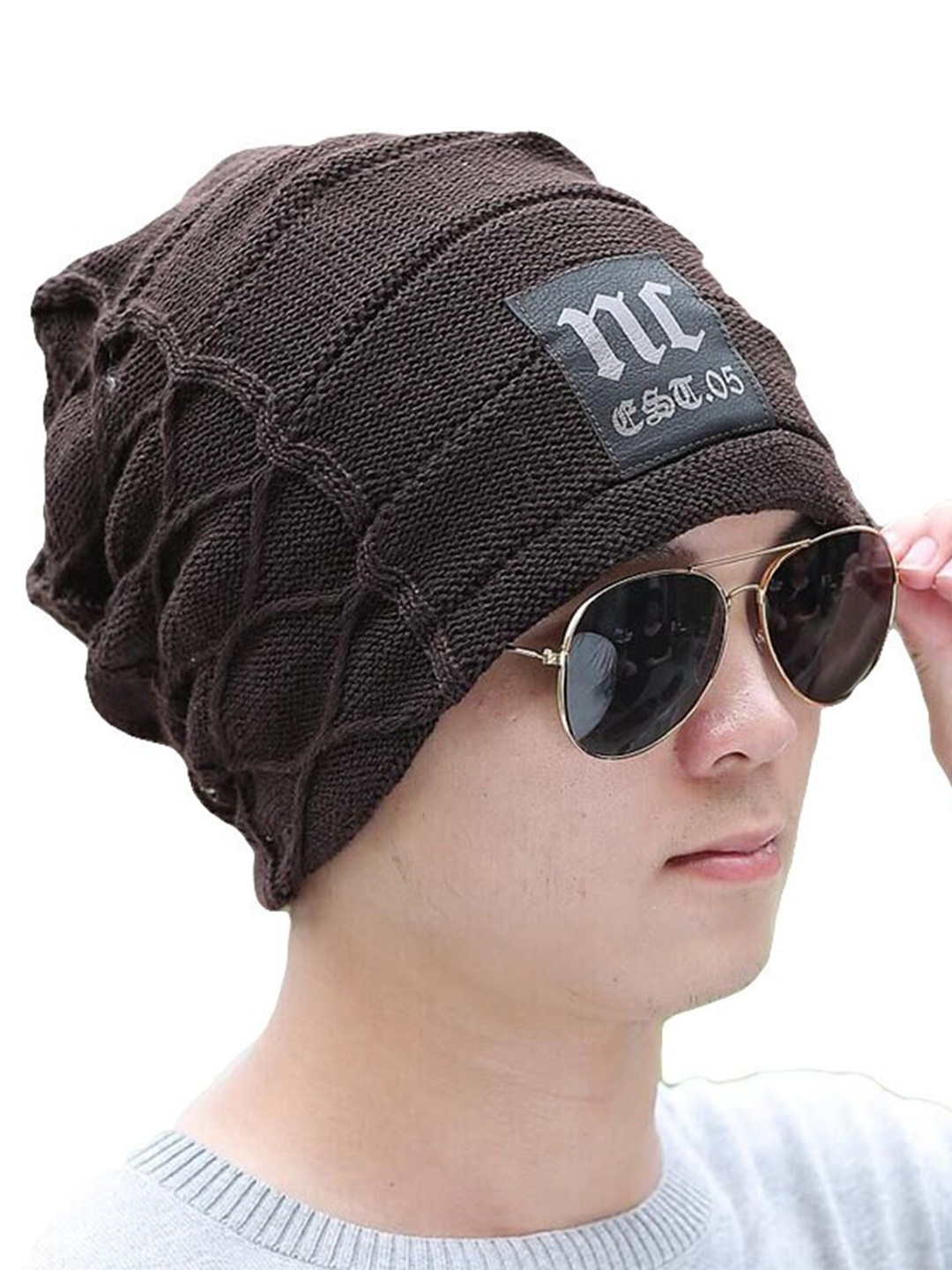 

Alexvyan Self Design Acrylic Beanie, Brown