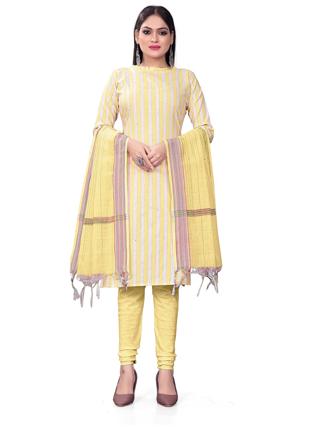 

KALINI Striped Unstitched Dress Material, Yellow