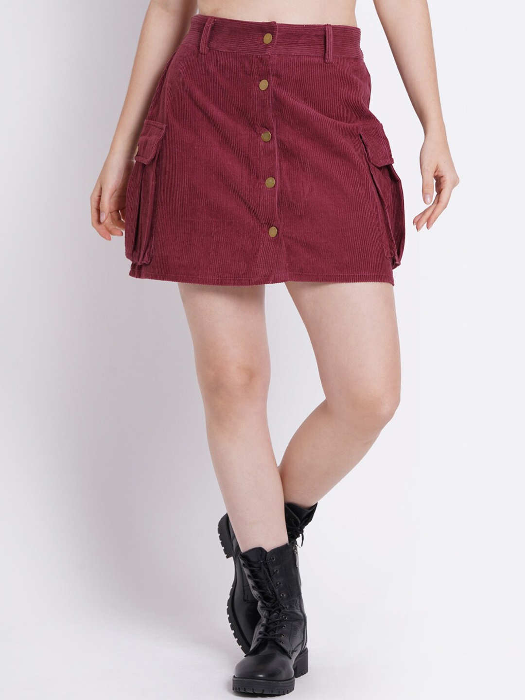 

SUMAVI-FASHION Corduroy Organic Cotton A-Line Mini Skirt, Rust