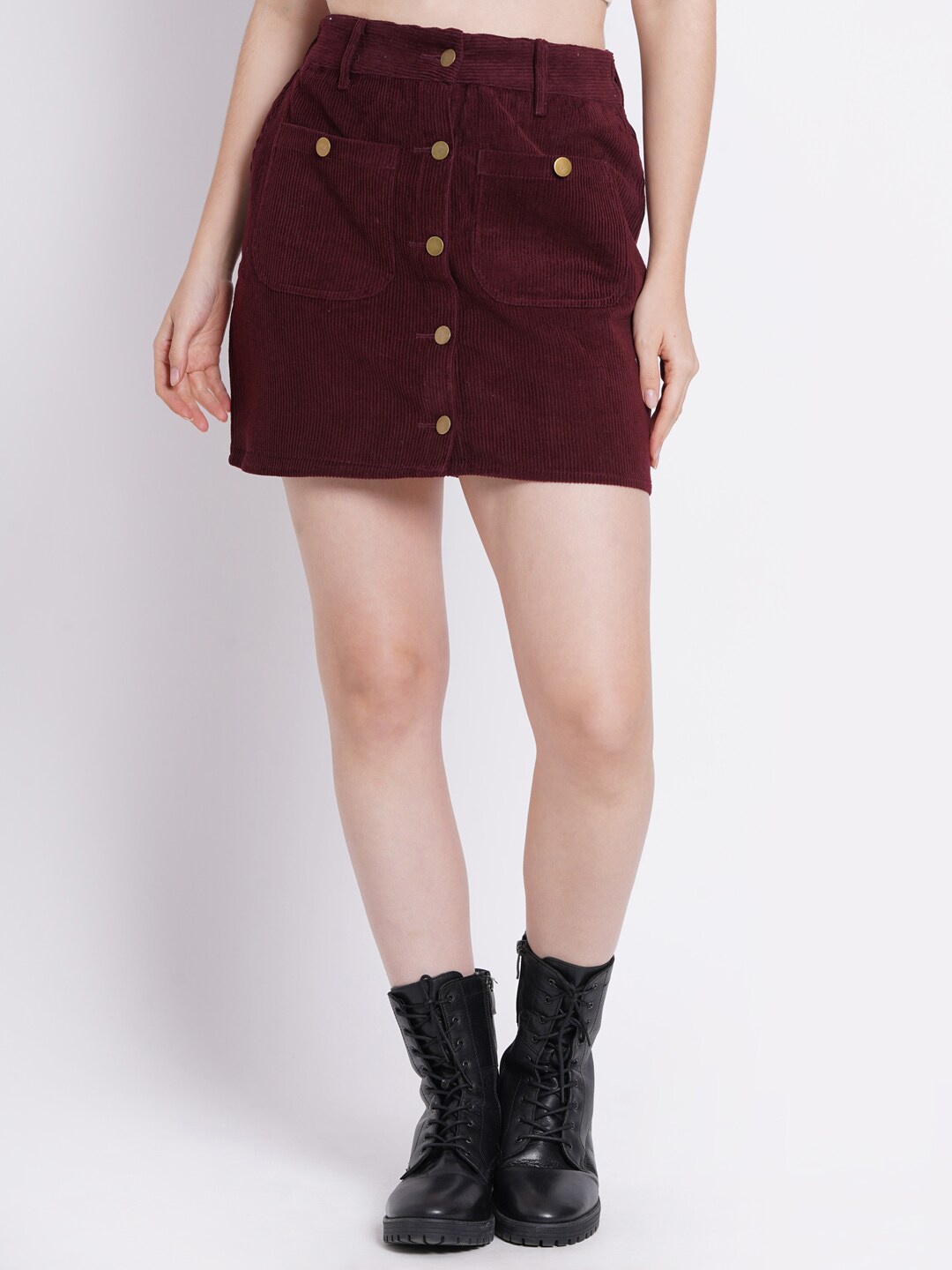 SUMAVI-FASHION Corduroy Organic Cotton Straight Mini Skirt, Maroon