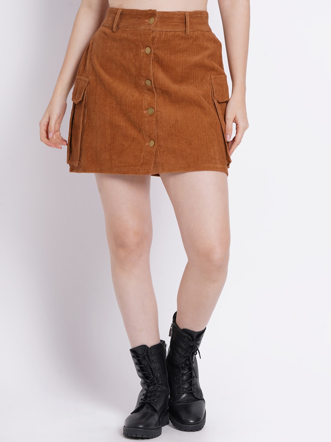 

SUMAVI-FASHION Corduroy Organic Cotton Straight Mini Skirt, Brown