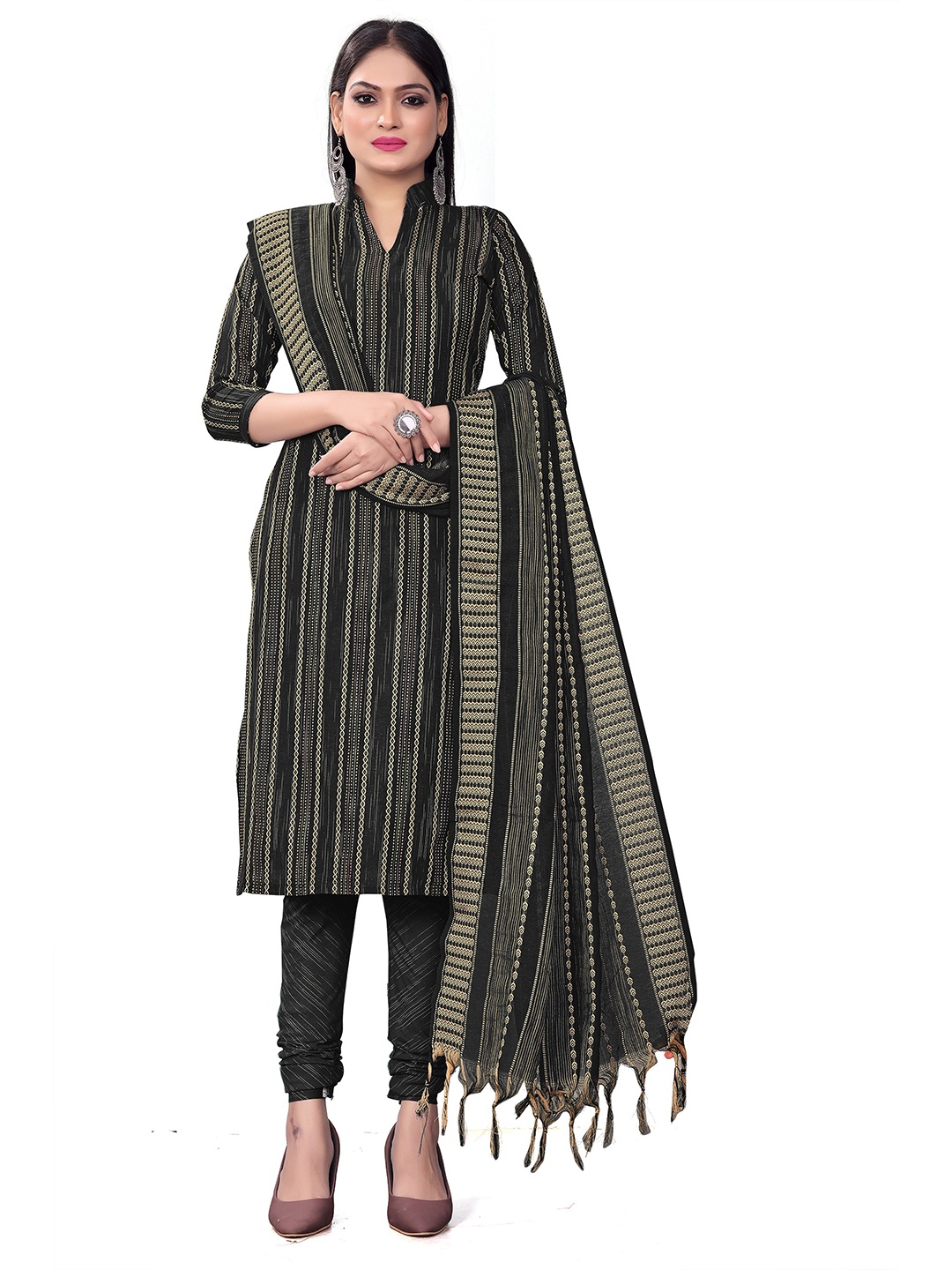 

KALINI Geometric Woven Design Unstitched Dress Material, Black