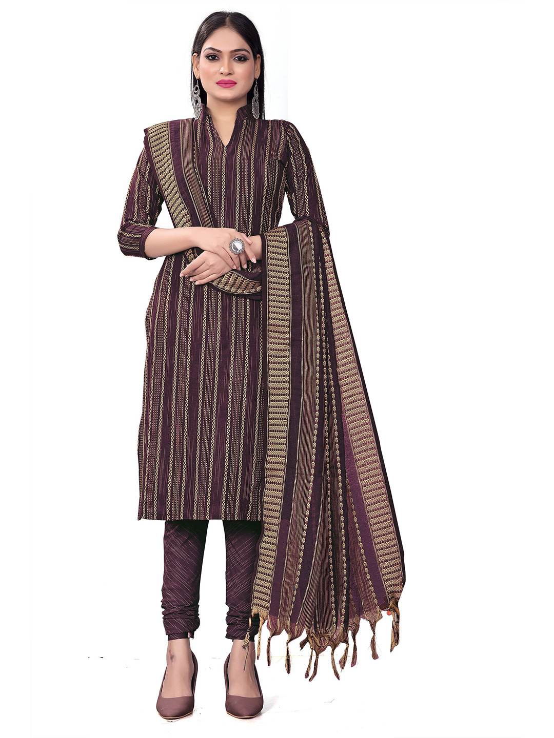 

KALINI Geometric Woven Design Unstitched Dress Material, Burgundy