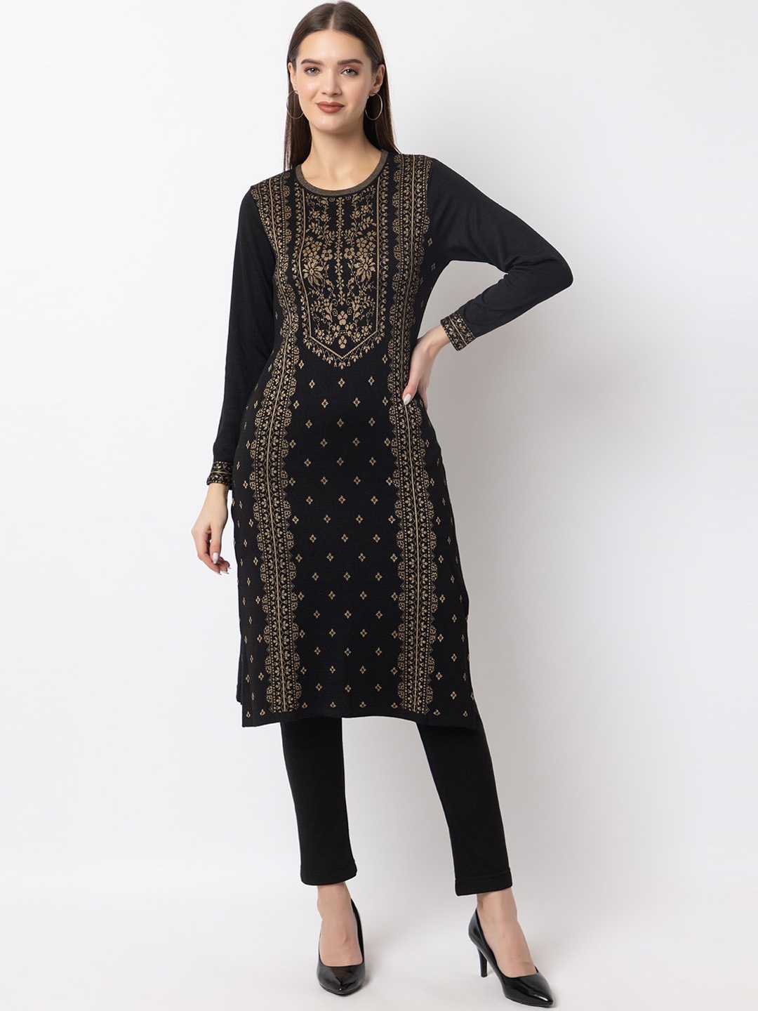 

KEIKO Ethnic Motifs Woven Design Kurta, Black