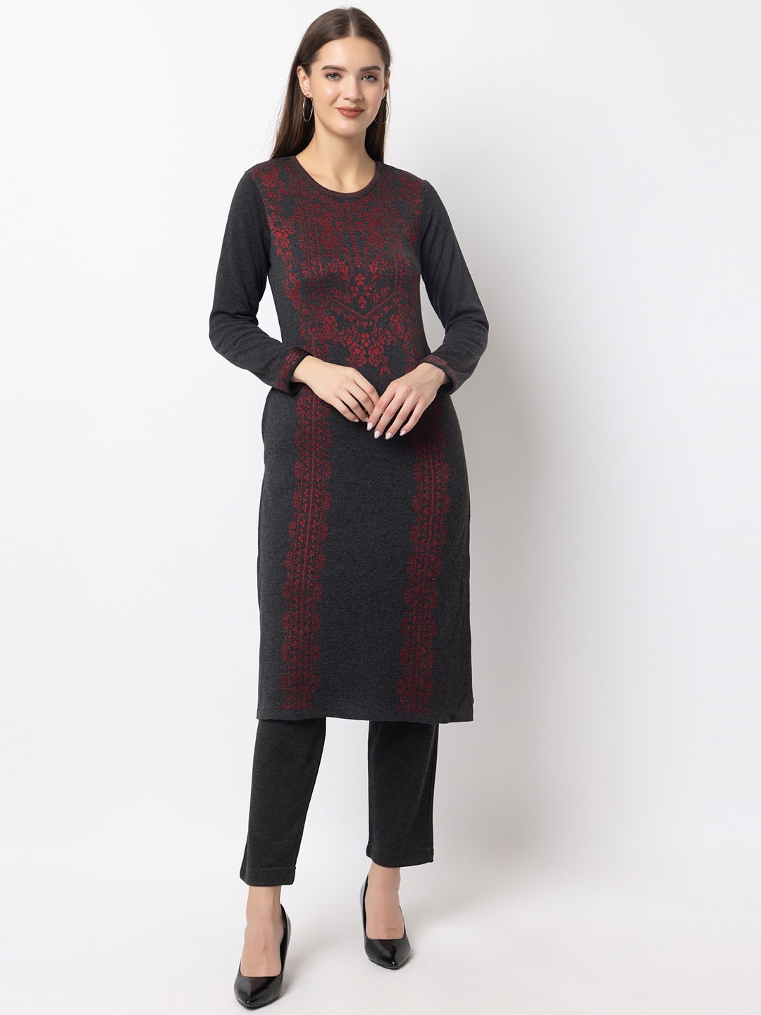 

KEIKO Ethnic Motifs Yoke Design Acrylic Straight Kurta, Charcoal