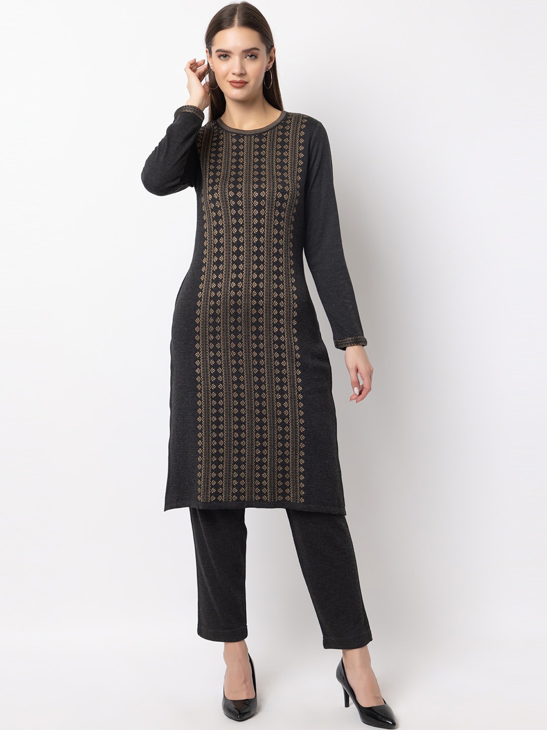 

KEIKO Ethnic Motifs Woven Design Acrylic Kurta, Charcoal