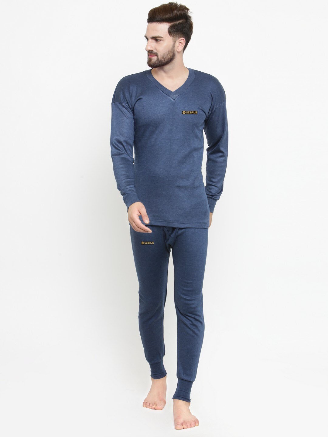 

UZARUS V-Neck Long Sleeves Cotton Thermal Set, Navy blue