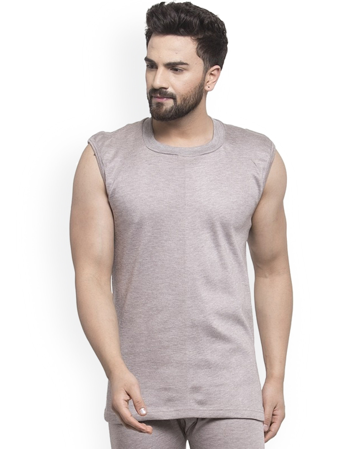 

UZARUS Round Neck Sleeveless Cotton Thermal Top, Camel brown