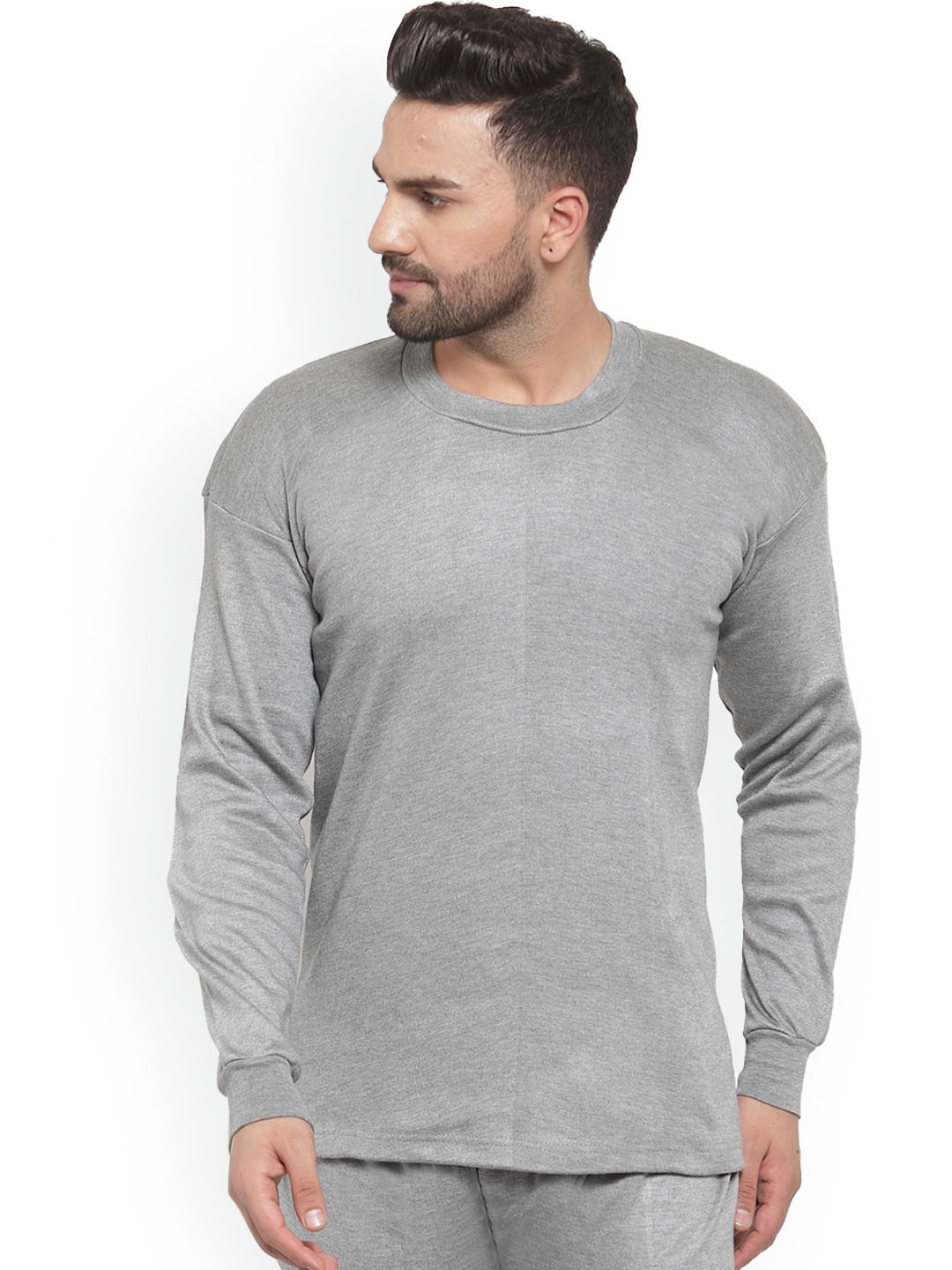 

UZARUS Round Neck Long Sleeves Cotton Thermal Top, Grey